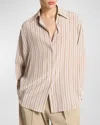 Michael Kors Striped Crepe De Chine Boyfriend Button-down Shirt In Brown