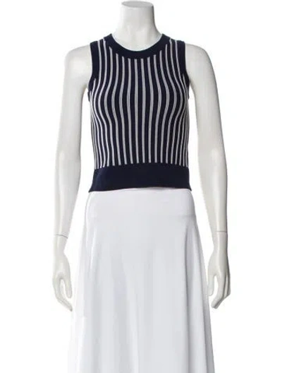 Pre-owned Michael Kors Striped Crew Neck Crop Top In Blue
