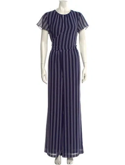 Pre-owned Michael Kors Striped Crew Neck Jumpsuit In Blue