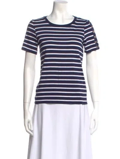 Pre-owned Michael Kors Striped Crew Neck T-shirt In Blue