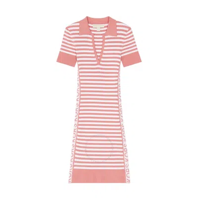 Michael Kors Striped Knitted Polo Dress In Pink