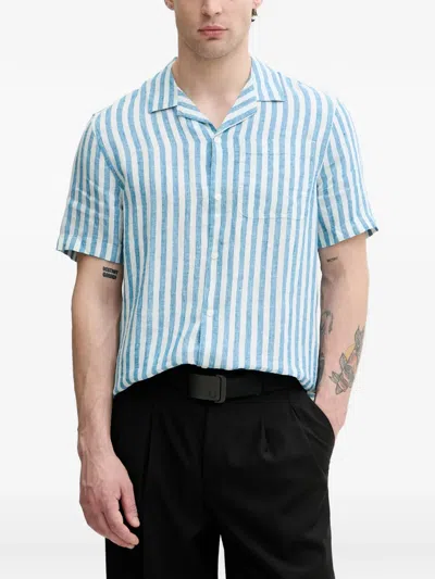 Michael Kors Striped Linen Camp Shirt In Blue
