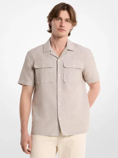 Michael Kors Striped Linen Cotton Camp Shirt In Neutral