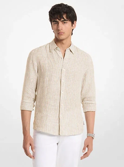 Michael Kors Striped Linen Shirt In Neutral