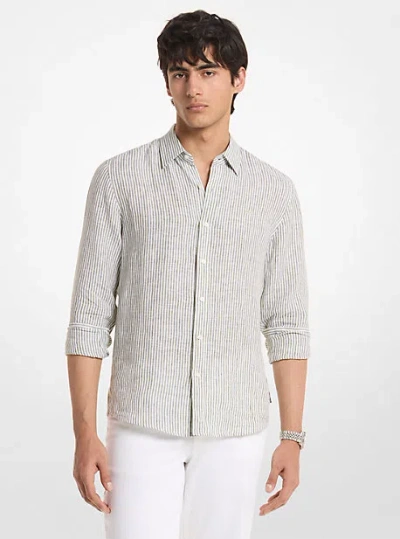Michael Kors Striped Linen Shirt In Neutral