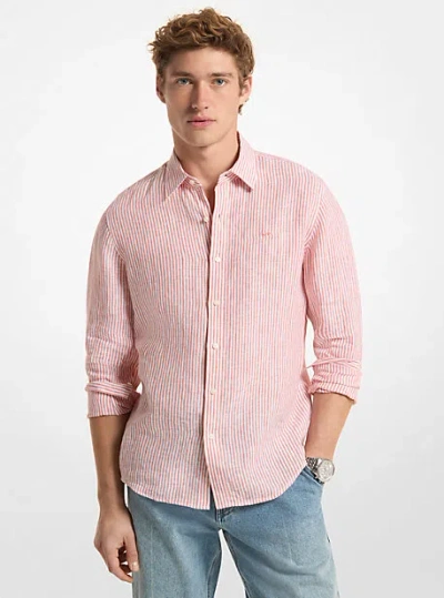 Michael Kors Striped Linen Shirt In Pink