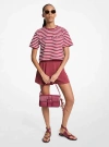 Michael Kors Striped Logo Cotton Cropped T-shirt In Pink