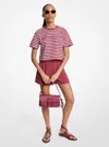 Michael Kors Striped Logo Cotton Cropped T-shirt In Pink