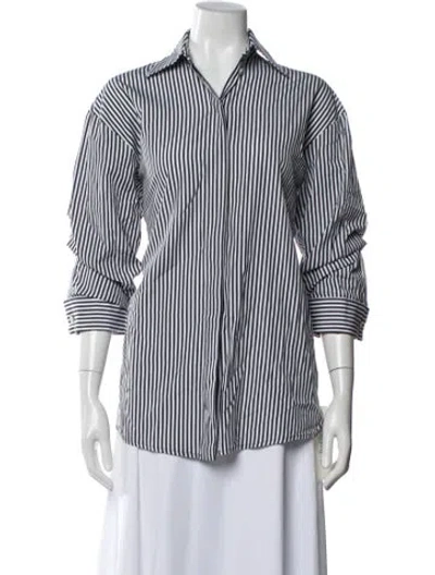 Pre-owned Michael Kors Striped Long Sleeve Blouse In Blue/white