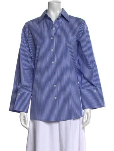 Pre-owned Michael Kors Striped Long Sleeve Button-up Top In Blue