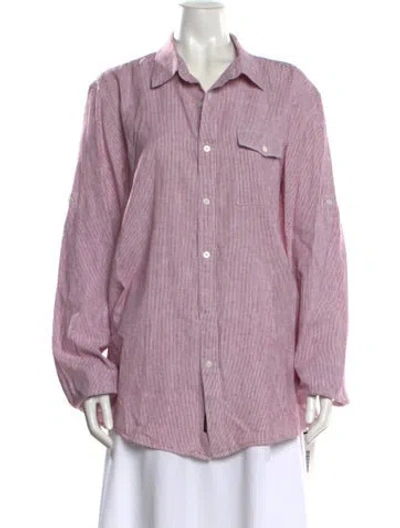 Pre-owned Michael Kors Striped Long Sleeve Button-up Top In Purple