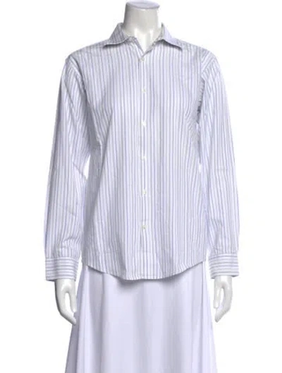 Pre-owned Michael Kors Striped Long Sleeve Button-up Top In White