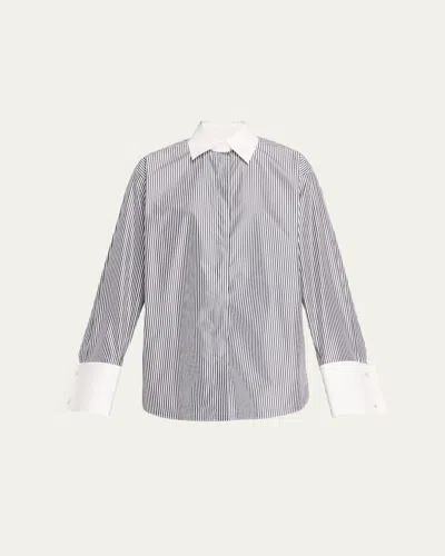 Michael Kors Striped Oversized Button-down Shirt In Gray