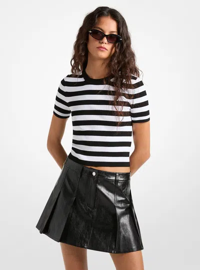 Michael Kors Striped Ribbed Stretch Knit Shirt In Black