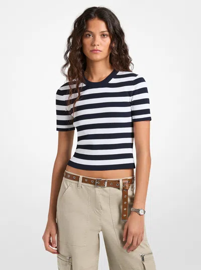 MICHAEL KORS STRIPED RIBBED STRETCH KNIT SHIRT