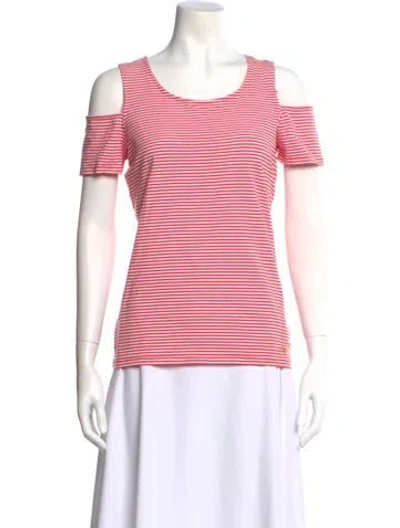 Pre-owned Michael Kors Striped Scoop Neck T-shirt In Pink
