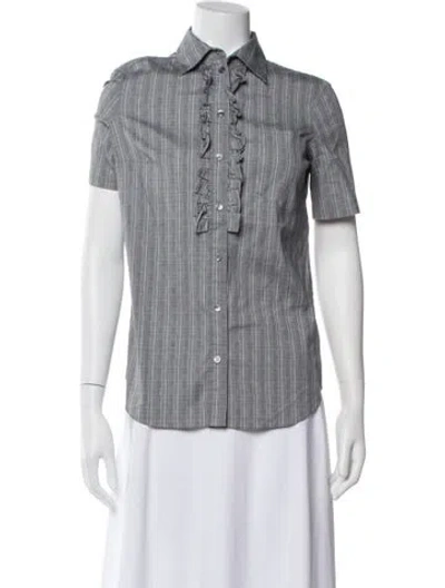 Pre-owned Michael Kors Striped Short Sleeve Blouse In Gray