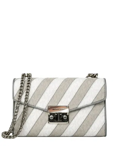 Michael Kors Striped Shoulder Bag In White
