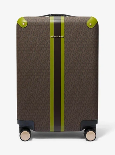 Michael Kors Striped Signature Logo Suitcase In Green