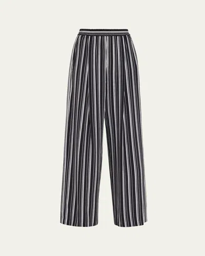 Michael Kors Striped Silk Pleated Wide-leg Pajama Pants In Multi