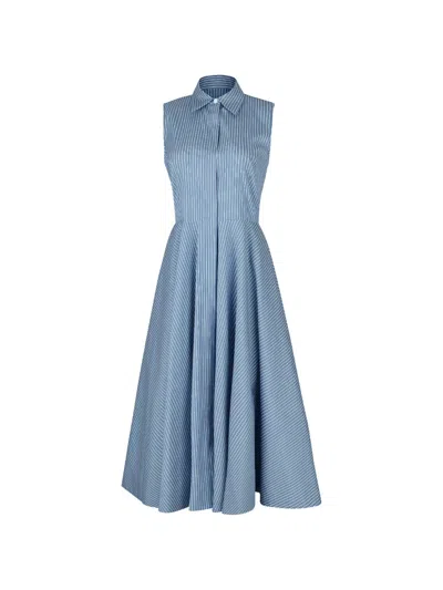 Michael Kors Striped Sleeveless Midi Dress In Blue