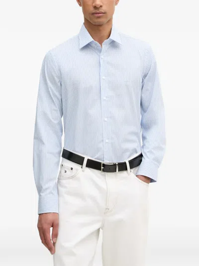 Michael Kors Striped Stretch Cotton Slim-fit Shirt In Blue