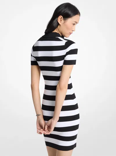 Michael Kors Striped Stretch Knit Polo Dress In Multi
