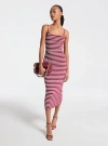 Michael Kors Striped Stretch Viscose Blend Midi Dress In Pink