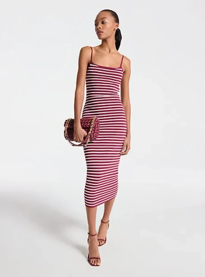 Michael Kors Striped Stretch Viscose Blend Midi Dress In Pink
