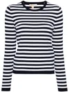 Michael Kors Striped Stretch Knit Sweater In Blu E Bianco