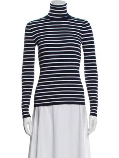 Pre-owned Michael Kors Striped Turtleneck Sweater In Blue