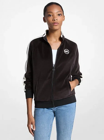 Michael Kors Striped Velour Zip-up Jacket In Black