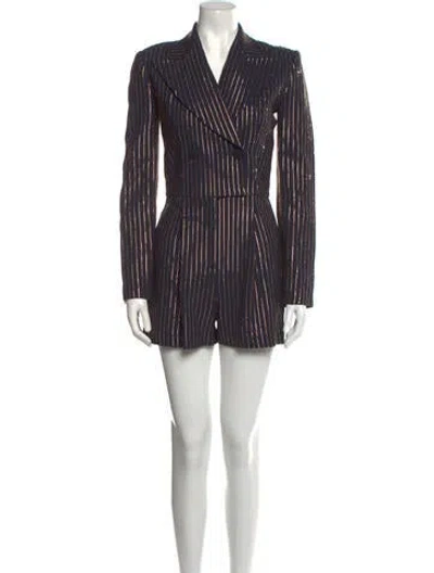 Pre-owned Michael Kors Striped V-neck Romper W/ Tags In Blue
