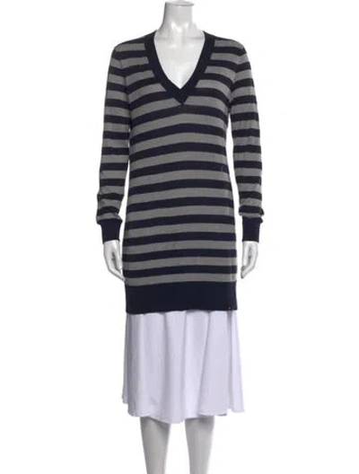 Pre-owned Michael Kors Striped V-neck Sweater In Blue/white