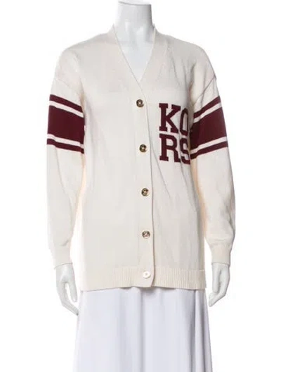 Pre-owned Michael Kors Striped V-neck Sweater In White