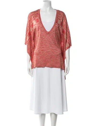 Pre-owned Michael Kors Striped V-neck Top In Red