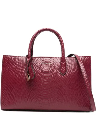 Michael Kors Structured Beige Vitello Leather Shopper In Burgundy