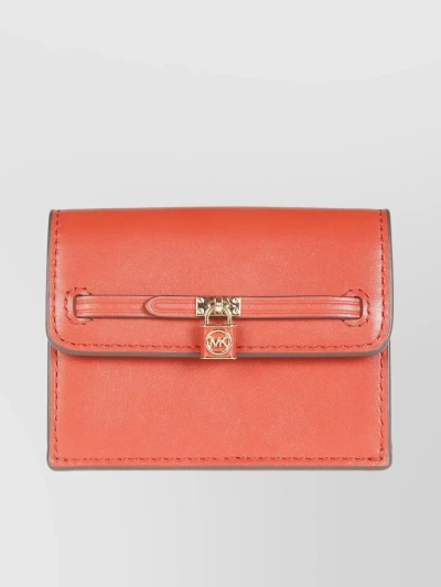 Michael Kors Structured Cardholder With Detailed Stitching And Metal Accents In Orange