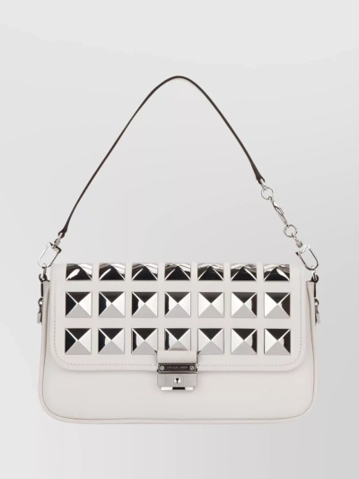 Michael Kors Structured Chain Clutch With Metallic Embellishments In White