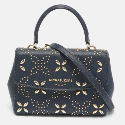 Pre-owned Michael Kors Studded Ava Extra Small Navy Blue Leather Top Handle Bag