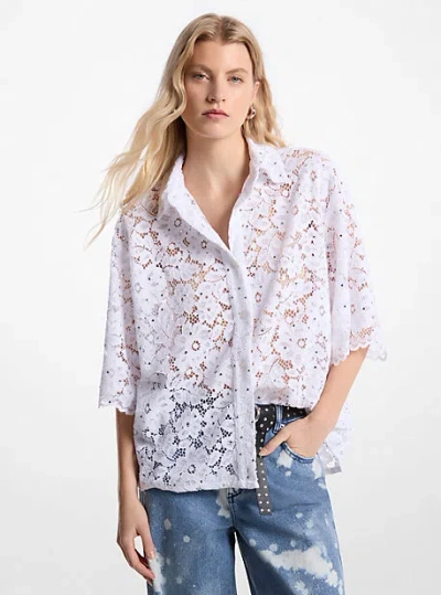 Michael Kors Studded Corded Floral Lace Shirt In White