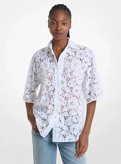 Michael Kors Studded Corded Floral Lace Shirt In White
