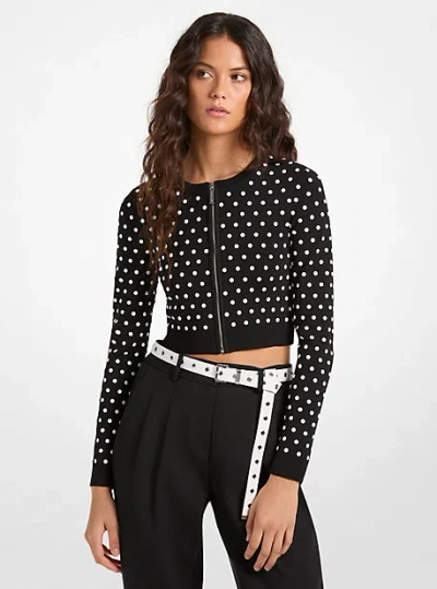 Michael Kors Studded Cropped Zip-up Cardigan In Black