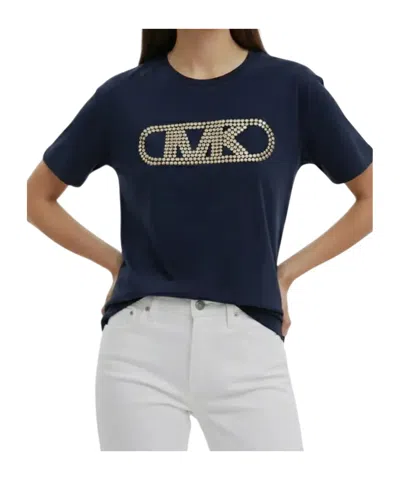 Michael Kors Studded Empire Monogram Cotton Jersey T-shirt In Blue