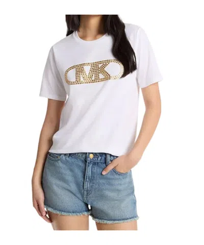 Michael Kors Studded Empire Monogram Cotton Jersey T-shirt In White