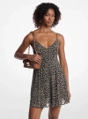 Shop Michael Kors Studded Floral Print Georgette Mini Dress In Green