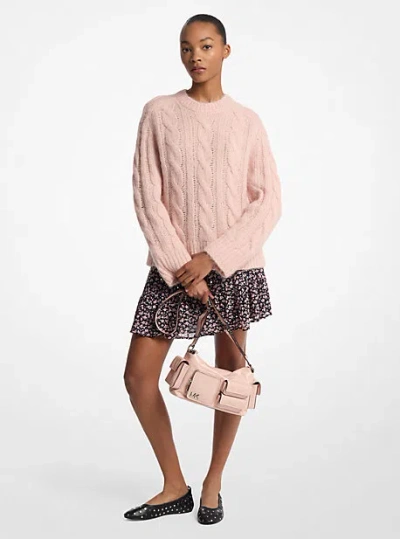 Michael Kors Studded Floral Print Georgette Tiered Skirt In Pink
