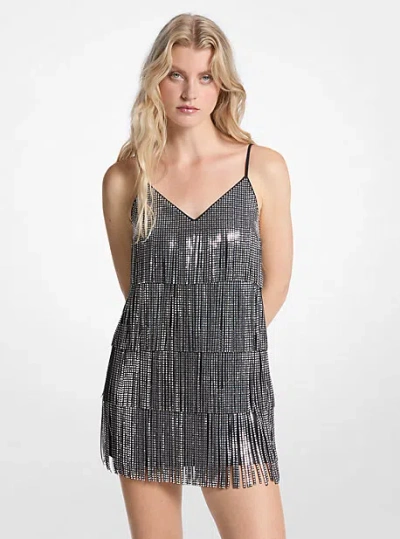 Michael Kors Studded Fringe Slip Dress In Black