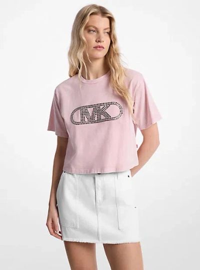 Michael Kors Studded Garment-dyed Cotton Cropped T-shirt In Pink
