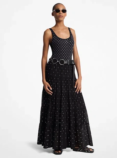 Michael Kors Studded Georgette Tiered Maxi Skirt In Black